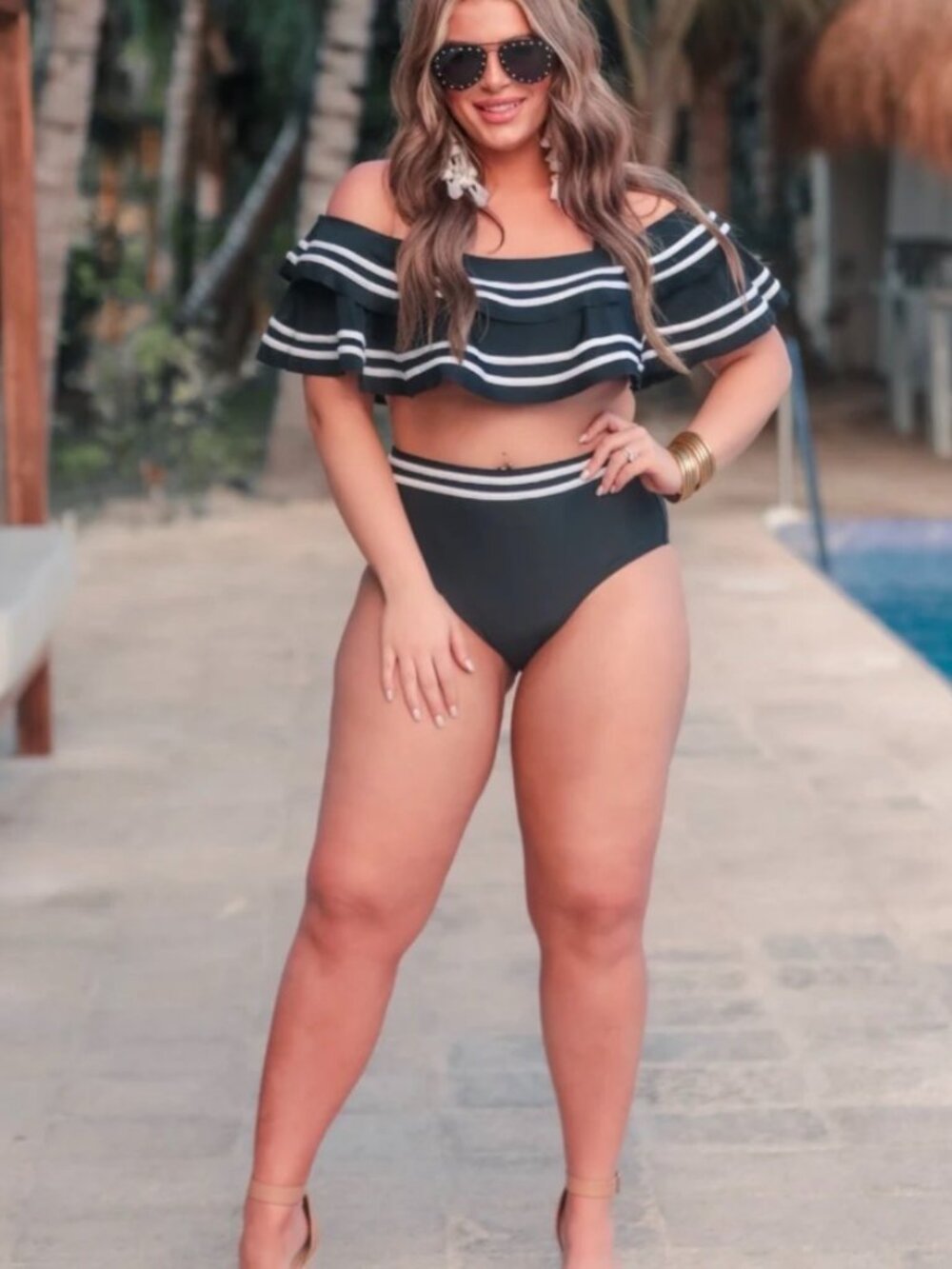 Jess Lea Soaking Up Sun Ruffle Swimsuit Top XL Black Bottoms 1X